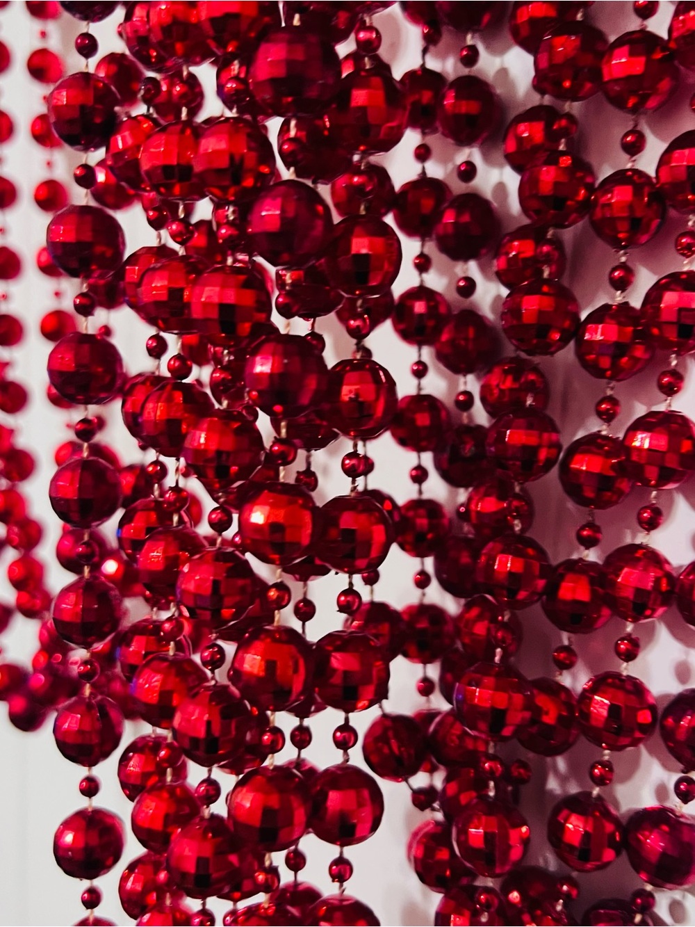 Vintage Christmas garlands Red bead Disco ball mirrored 9ft long strands